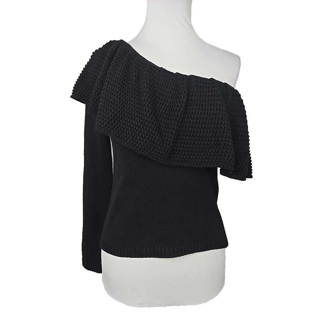 Ella Moss Black One Shoulder Ruffle Cropped Sweater Size Extra Small XS